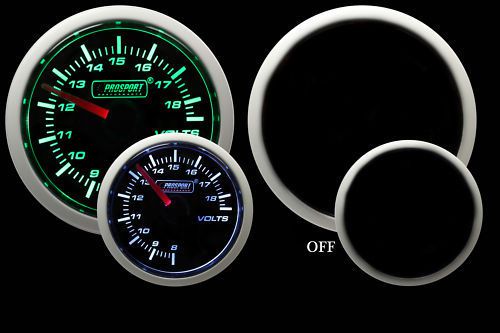 Volt gauge*new prosport gauges-green/white 52mm 2 1/16&#034;