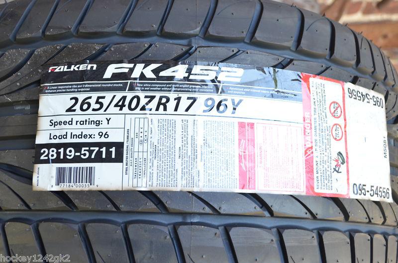 2 new 265 40 17 falken fk452 tires