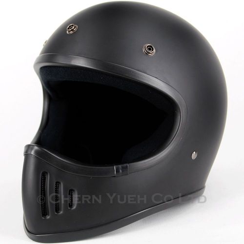 Vintage moto 3-style motorcycle motocross full face helmet mat black dot large