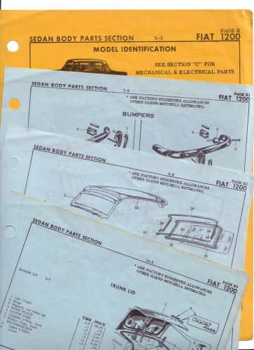 1958 1959 1960 1961 fiat 1200 sedan 103g body parts list crash sheets mfre 6p