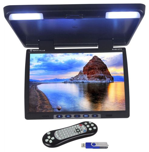 Rockville rvm16fd-bk 16 tft black flip down car monitor w/ usb/sd/video games