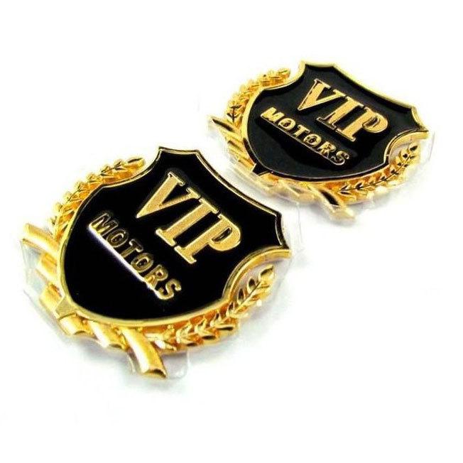 2 x golden metal vip logo car emblem badge decal car sticker 2 pcs