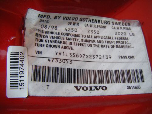 99 00 01 02 volvo s70 brake master cyl 13192