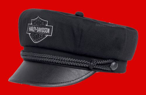 Harley davidson mens captain style b&amp;s faux leather bill black cotton (l) hat