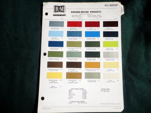 1972 mercury rinshed mason vintage paint automotive color chips chart original s