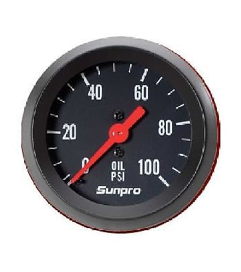 Sunpro 2&#034; mechanical oil pressure gauge 0-100 psi black / black bezel new cp8216