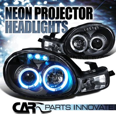 Dodge plymouth 00-02 neon led halo projector headlights lamp black