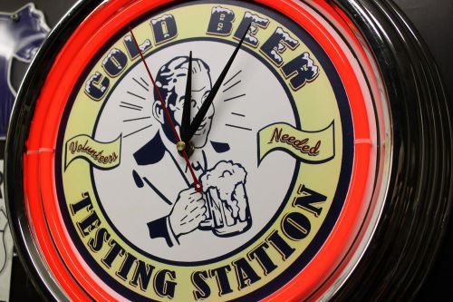 Cold beer testing bud miller corona pool garage man cave bar pub sign neon clock