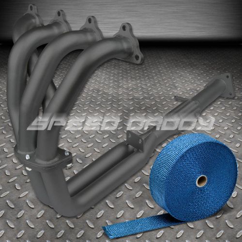 For 1992-1996 prelude h23a1 4-2-1 stainless black exhaust header+blue heat wrap