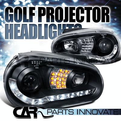 Fit vw 99-06 golf mk4 gti r32 r8 loop projector headlight led turn signal black