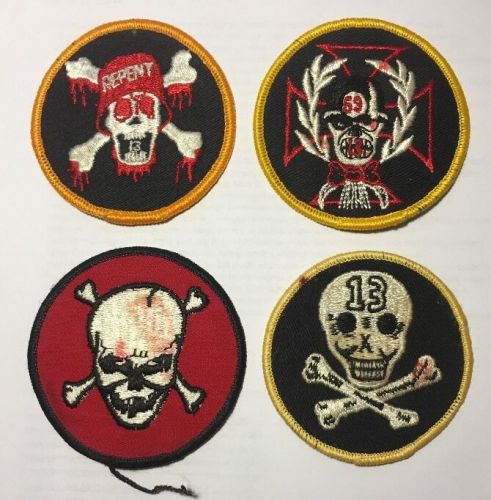 Vintage biker vest round patch lot - hells angels 1%er - skull crossbones 13 69