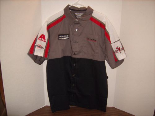 Oem polaris racing pit shirt snowmobile race short sleeve lg. black grey red-new