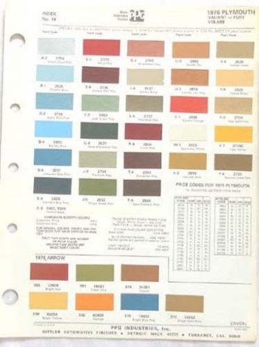 1976 plymouth ppg color paint chip chart all models original  mopar