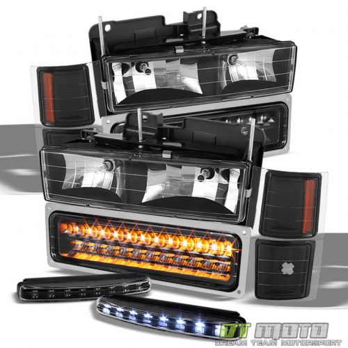 Led fog+blk 94-99 c10 c/k tahoe suburban silverado led bumper+headlights+corner