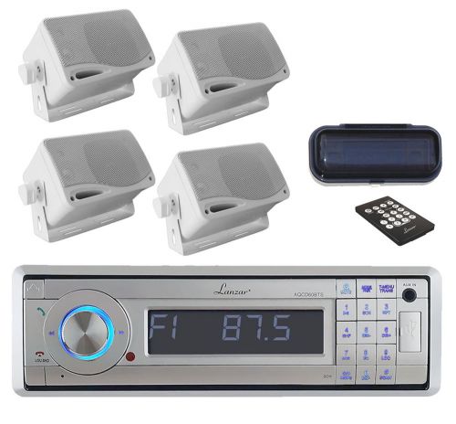 New lanzar marine bluetooth cd usb sd radio &amp; 4 white mini speakers+ radio cover