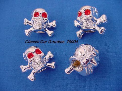 Tire valve caps &#034;chrome skull and bones&#034; (4) new!