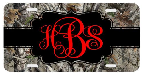 Personalized monogrammed license plate auto car tag camo red