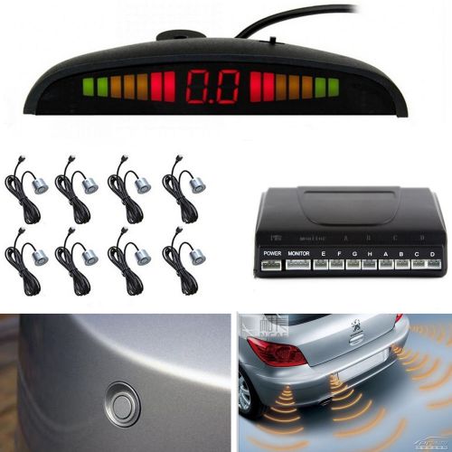 8 parking sensors silver car reverse backup front  rear sound alarm radar system