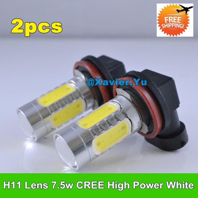 Super bright h11 7.5w car led fog lamp driving light with lens 10-24v 2pcs a