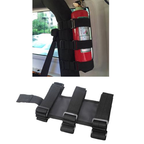 Fire extinguisher holder adjustable strap for jeep wrangler tj yj jk cj black