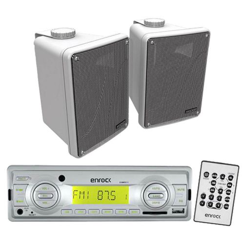 2 white kicker 6.5&#034; full range speaker set, silver enrock usb sd mp3 receiver