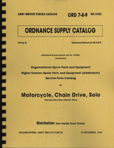 Ord 7-8-9 snl g523 ~ wwii harley davidson, wla parts list manual ~ reprnt