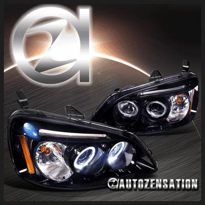 01-03 honda civic 2dr 4dr [glossy black] led halo projector headlights