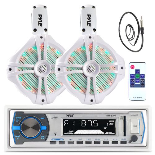 Marine 8&#034; tower led speakers, antenna, pyle bluetooth usb aux am fm marine radio