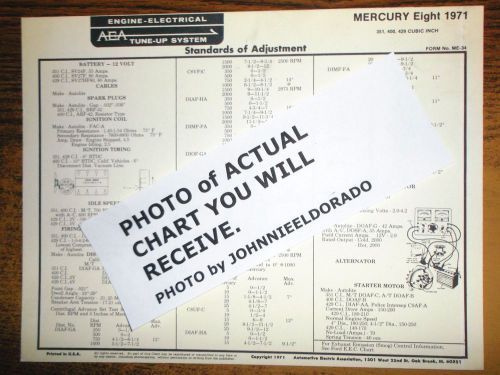 1971 mercuy eight series 351, 400 &amp; 429 ci v8 models aea tune up chart