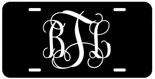 Personalized monogram license plate aluminum black white fancy custom initials