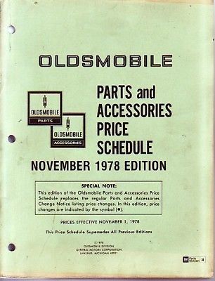 Oldsmobile dealer parts price list manual thru 1978