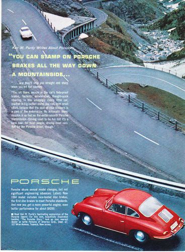 1964 red porsche 356c coupe photo &#034;on mountainside&#034; vintage promo print ad