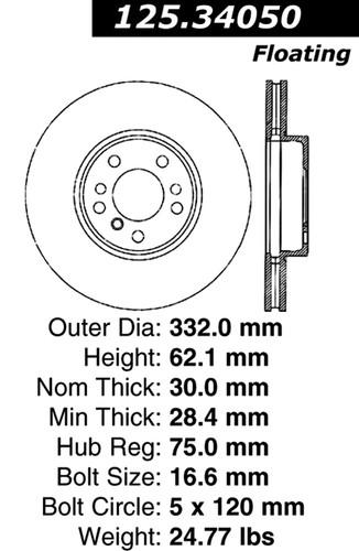 Centric 125.34050 front brake rotor/disc-high carbon rotor-preferred