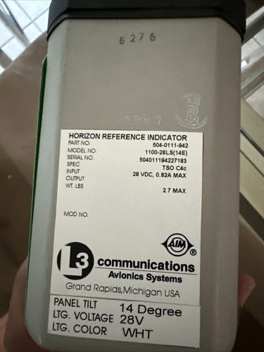 L3 avionics horizon reference indicator 28v p/n: 504-0111-942