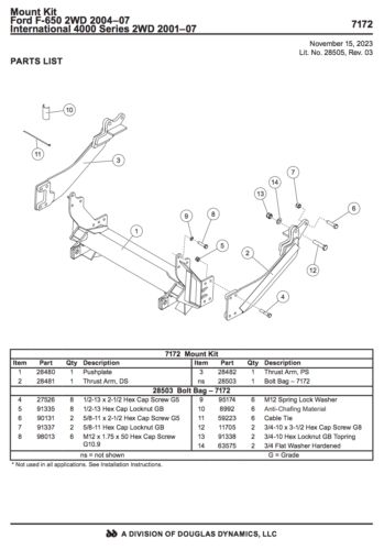 7172 fisher plow mount 04-07 ford 2wd 650 01-07 international 4000 series 2wd