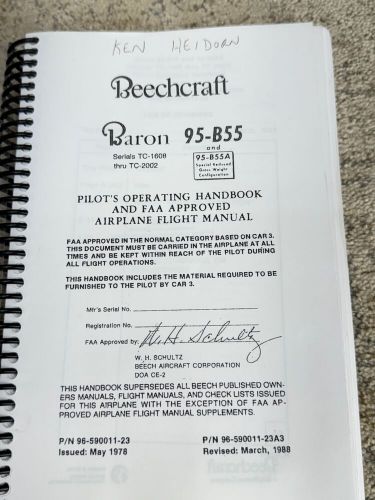 1973 beechcraft pilot&#039;s operating handbook flight manual faa baron 95-b55 b55a