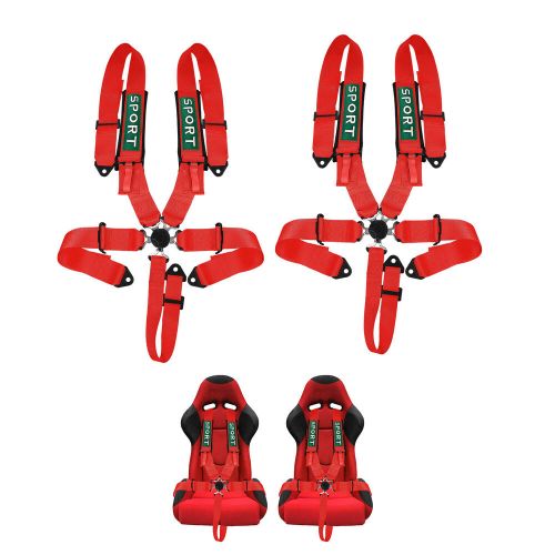 Pair 5 point racing harness camlock quick release safety seat belt atv utv red