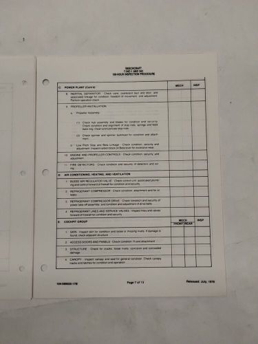 Beechcraft t-34c-1 &amp; 34c 100-hour inspection procedure (4 sets of 13)-original