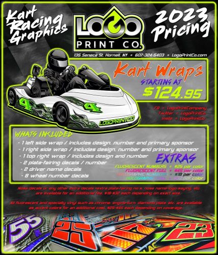 Go kart racing wraps, graphics, decals, stickers, numbers, logos, electric