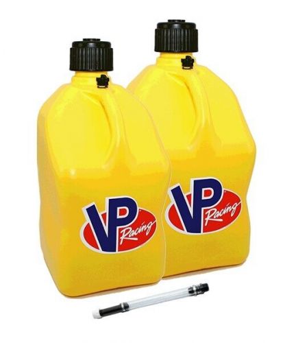 Vp fuel 2 pack yellow 5 gallon race fuel jug gas can alcohol w/ filler hose