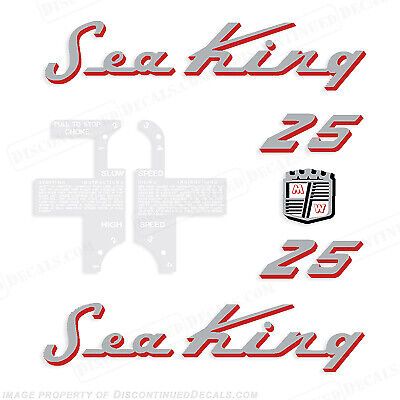 Fits sea king 1957 25hp outboard motor engine decals - silver/red