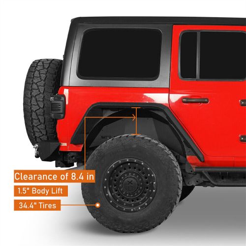 Glossy steel rear fender flares wheel armor cover for 2018-2024 jeep wrangler jl