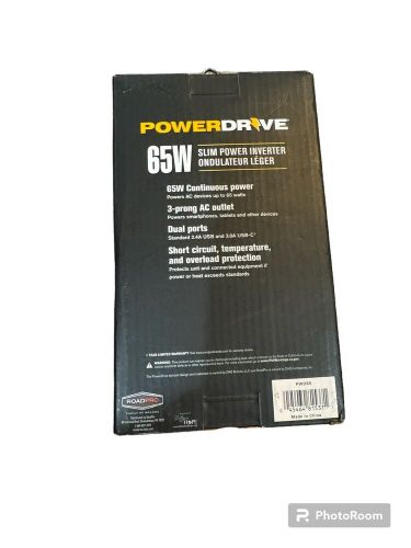 Power drive 65 watt slim power inverter with ac outlets/usb/usb-c 36” cable