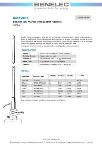 Benelec 3db marine deck mount antenna 900mhz