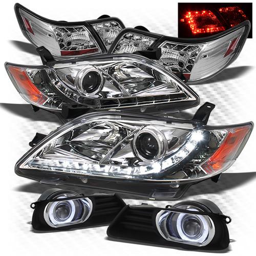 07-09 camry drl led pro headlights + led tail lights + halo projector fog lights