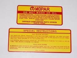 New mopar 1969 1/2 a12 air cleaner decals