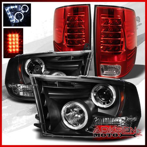 09-13 ram pickup black drl halo projector headlights+red clear led tail lights