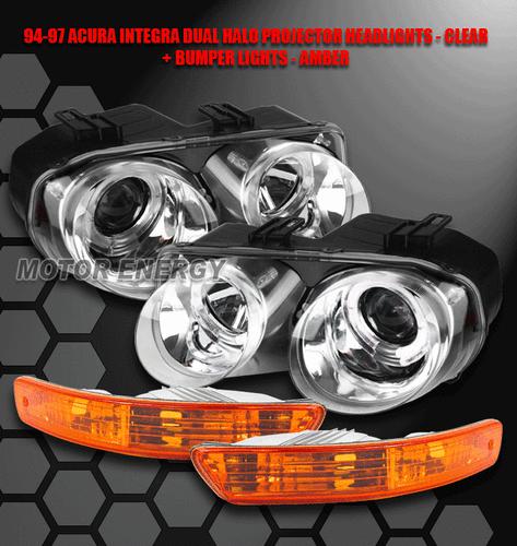 1998-2001 acura integra halo projector head lights+amber bumper signal 1999 2000