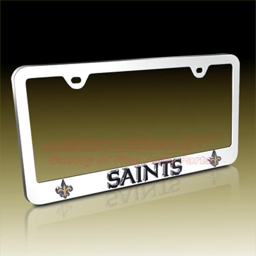 Nfl new orleans saints 3d chrome metal license plate frame, licensed + free gift