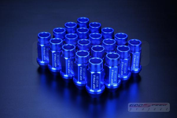 Godspeed blue t-3 wheel rim racing lug nuts 50mm 20 piece open end m12 x 1.25